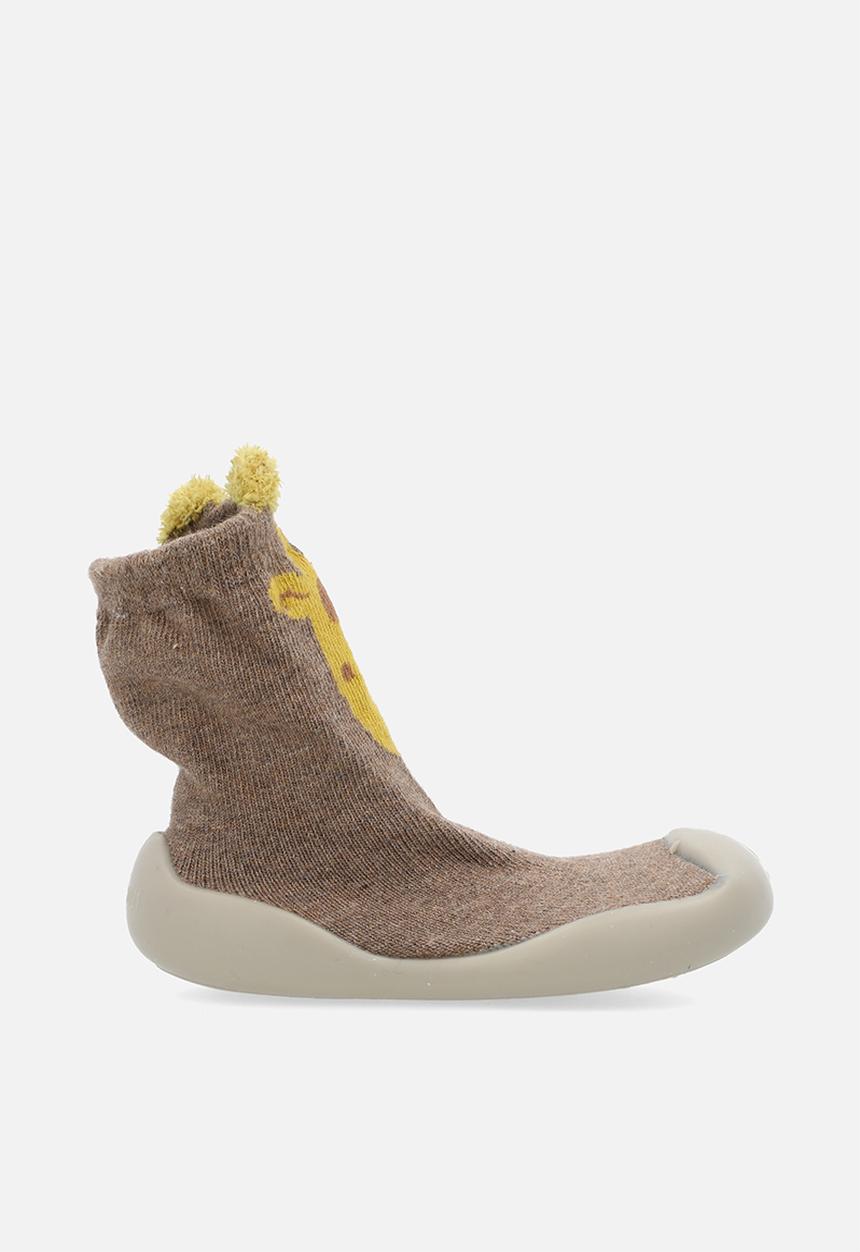 Pop Candy - Knit sock boot with rubber sole - brown/giraffe