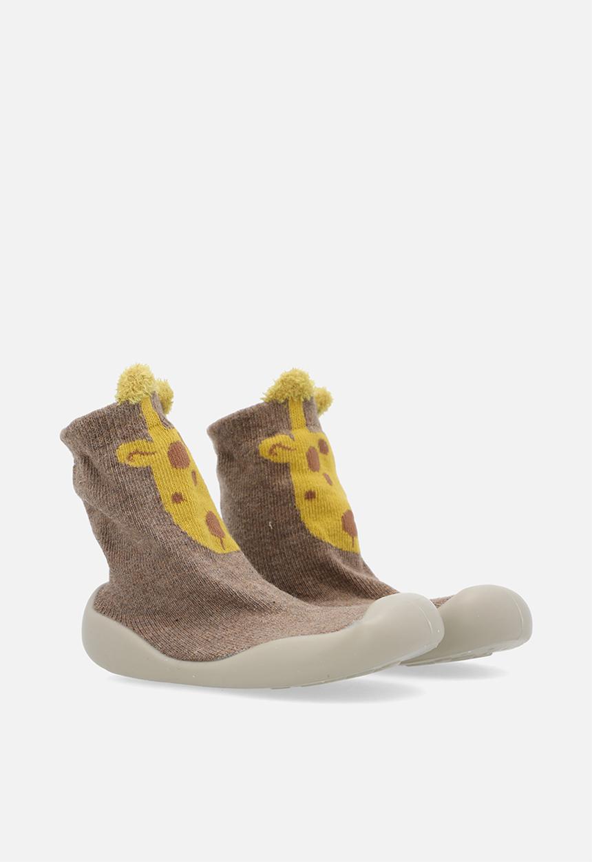 Pop Candy - Knit sock boot with rubber sole - brown/giraffe