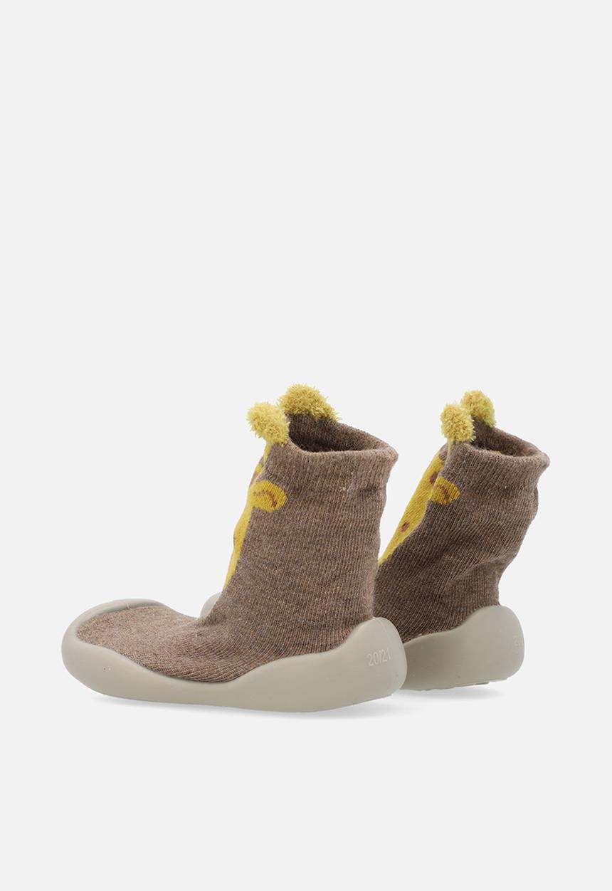 Pop Candy - Knit sock boot with rubber sole - brown/giraffe