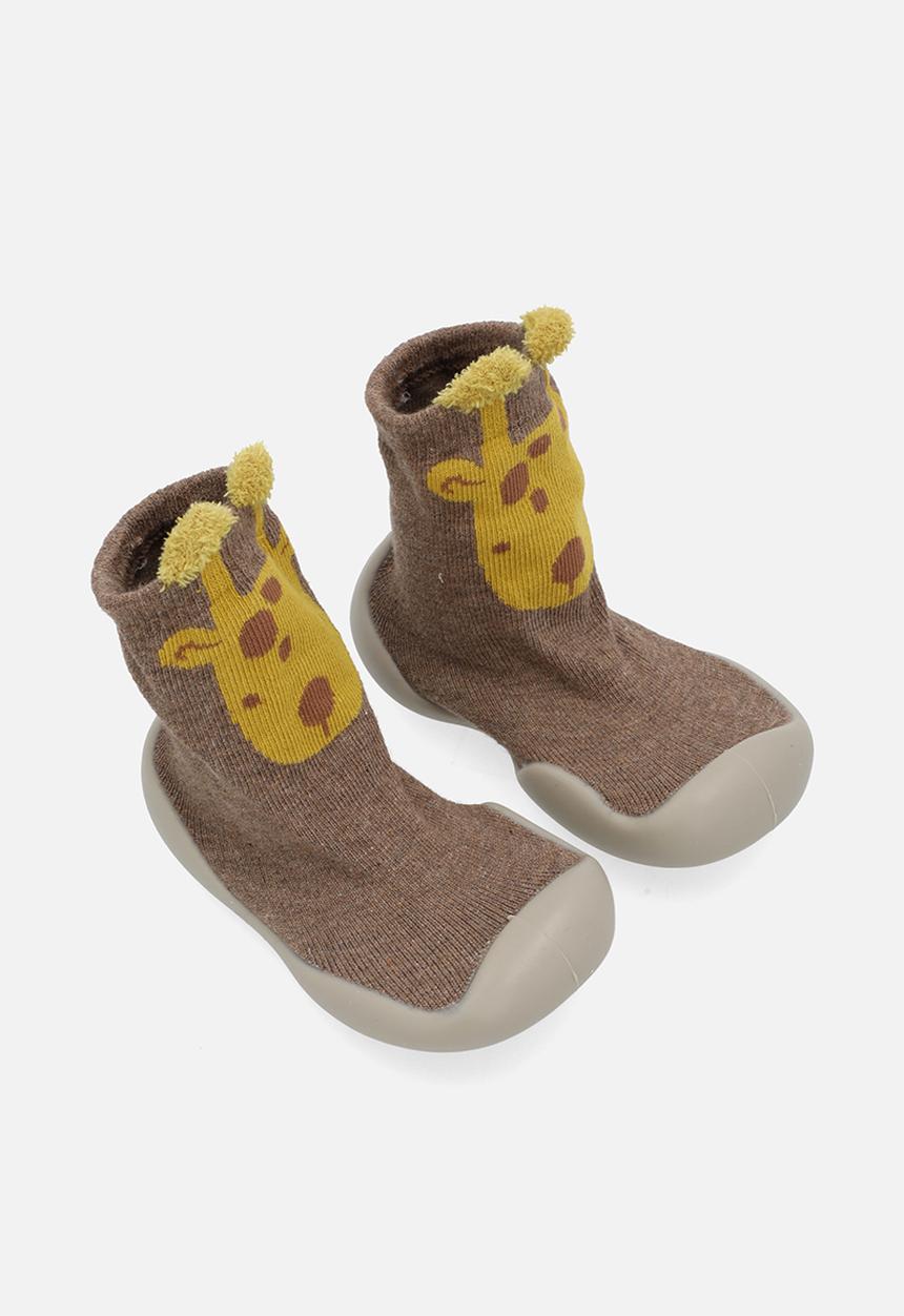 Pop Candy - Knit sock boot with rubber sole - brown/giraffe