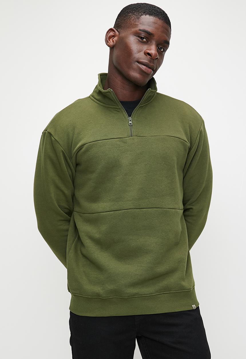 Lark & Crosse - Fashion Panel Detail ¼ Zip Thru Sweat Top - Khaki