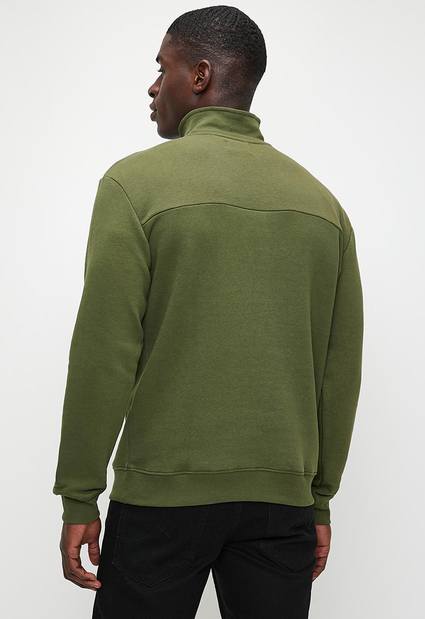 Lark & Crosse - Fashion Panel Detail ¼ Zip Thru Sweat Top - Khaki