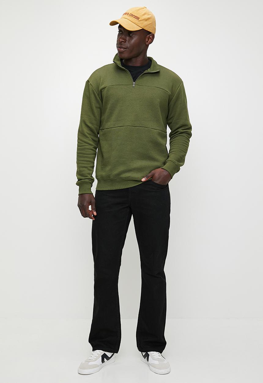 Lark & Crosse - Fashion Panel Detail ¼ Zip Thru Sweat Top - Khaki