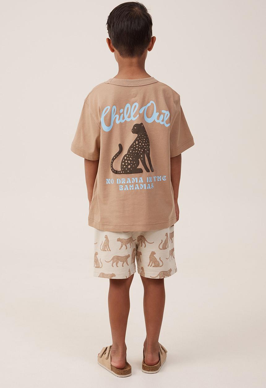 Cotton On - Henry slouch short - rainy day/taupy brown cheetah yardage