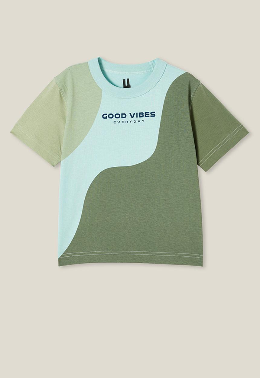 Cotton On - Jonny short sleeve graphic print tee - barber blue/swag green wave good vibes