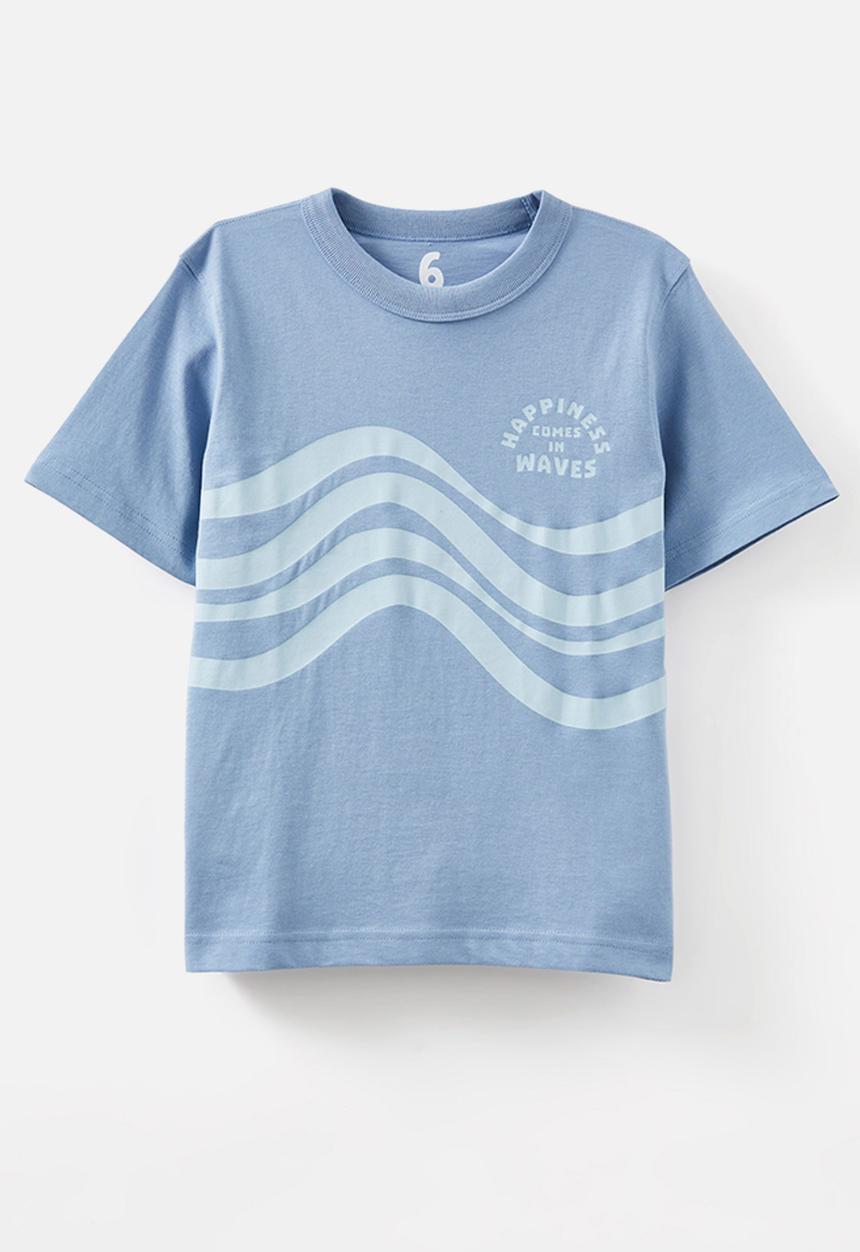 Cotton On - Jonny short sleeve graphic print tee - dusty blue/happiness comes in waves