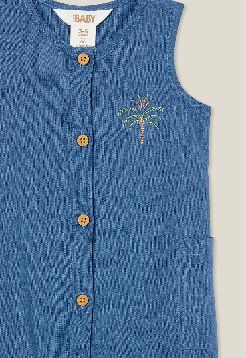 Cotton On - Jacob sleeveless playsuit - petty blue/tropical palm tree
