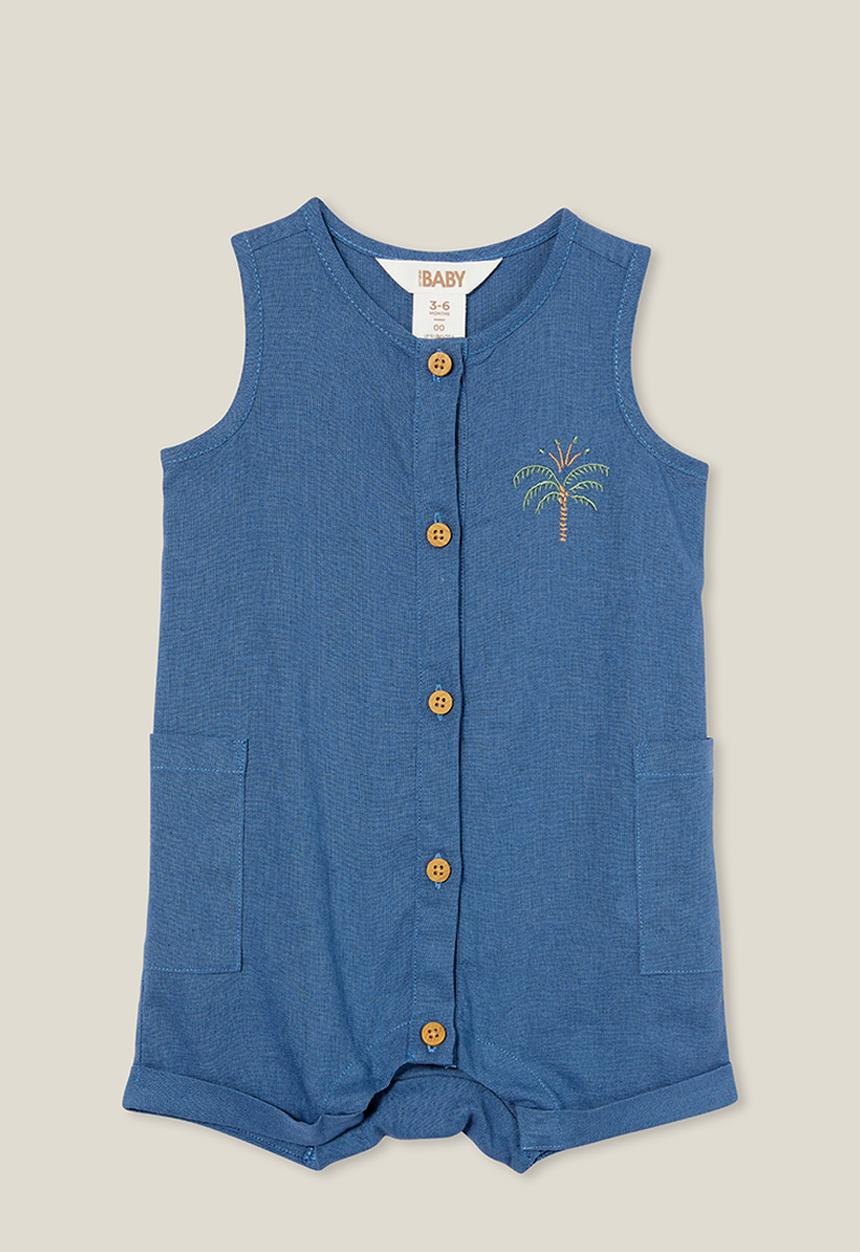 Cotton On - Jacob sleeveless playsuit - petty blue/tropical palm tree