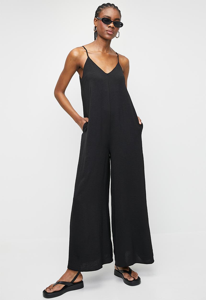 Superbalist - Strappy V Neck Jumpsuit with Wide Leg - Black