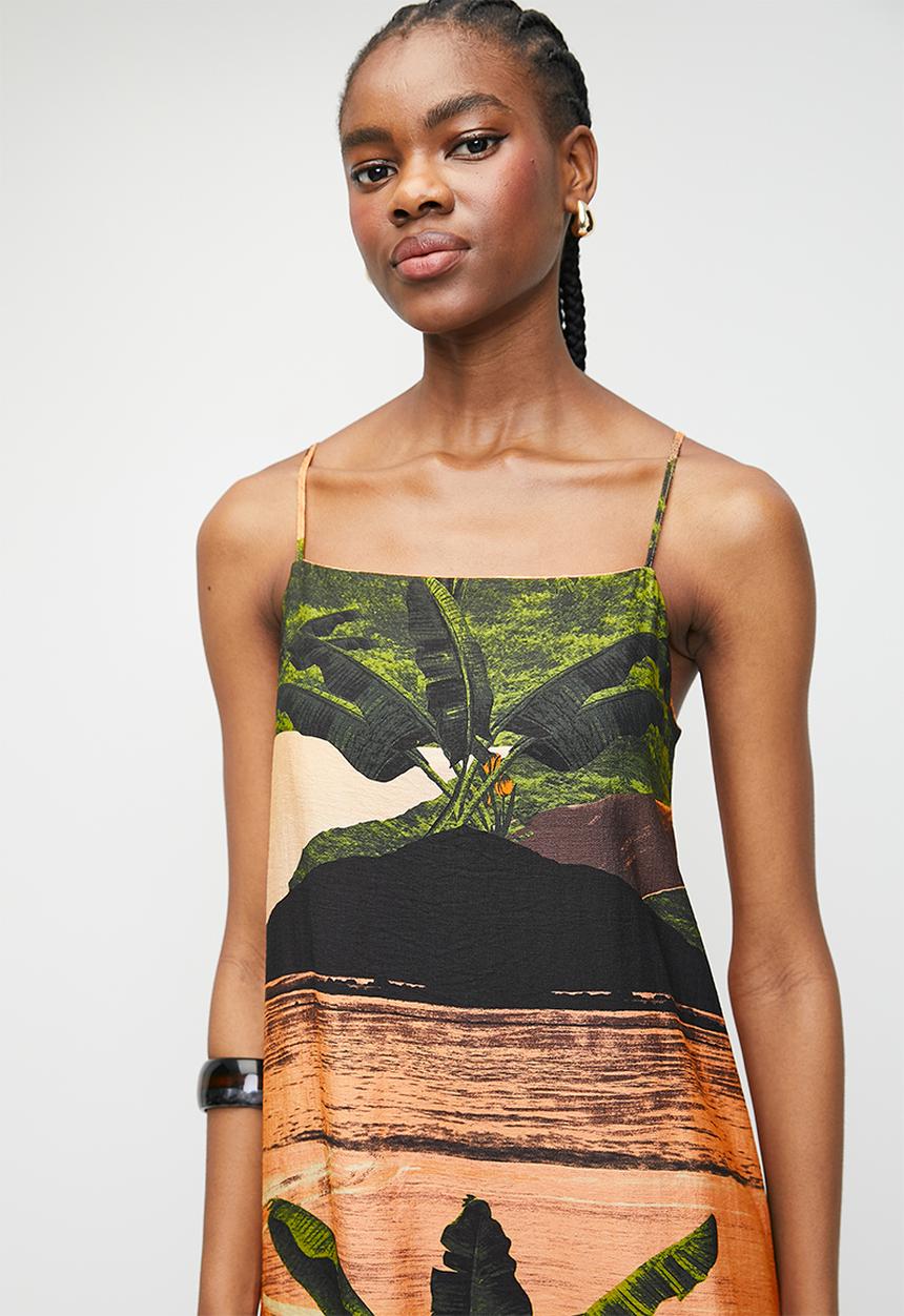 Superbalist - Strappy aline midi dress - island life double border print
