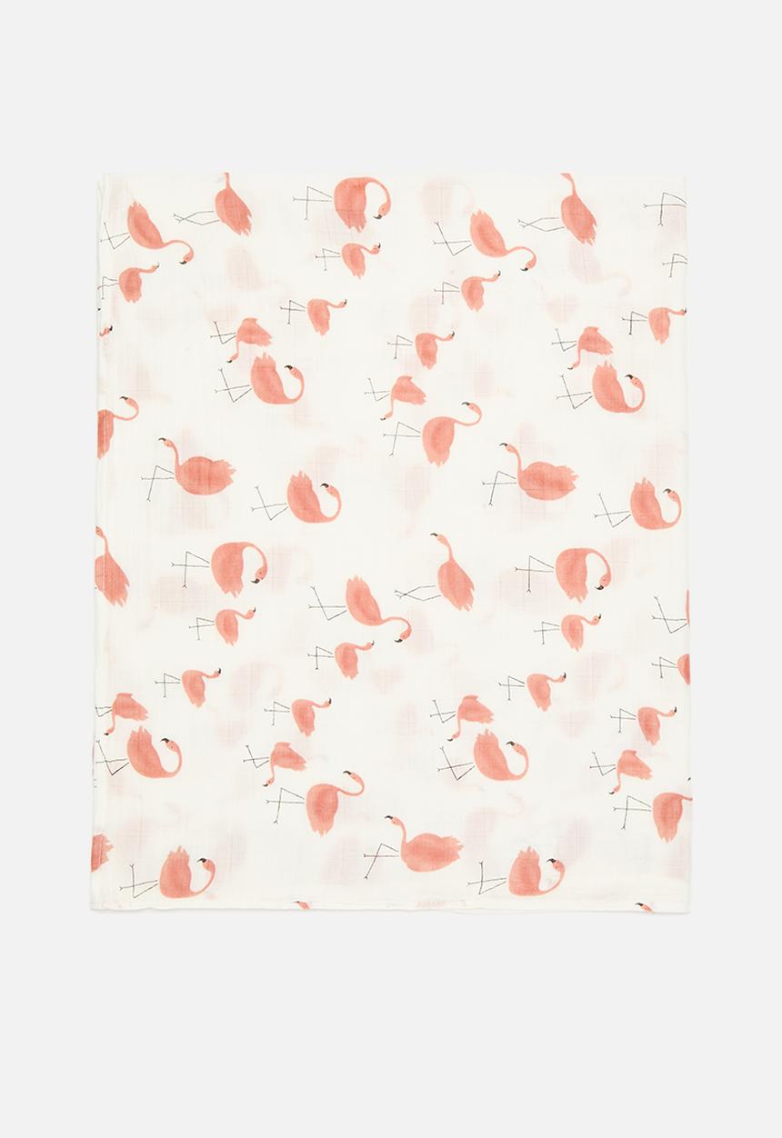 Pop Candy - Flamingo print blanket - pink & white