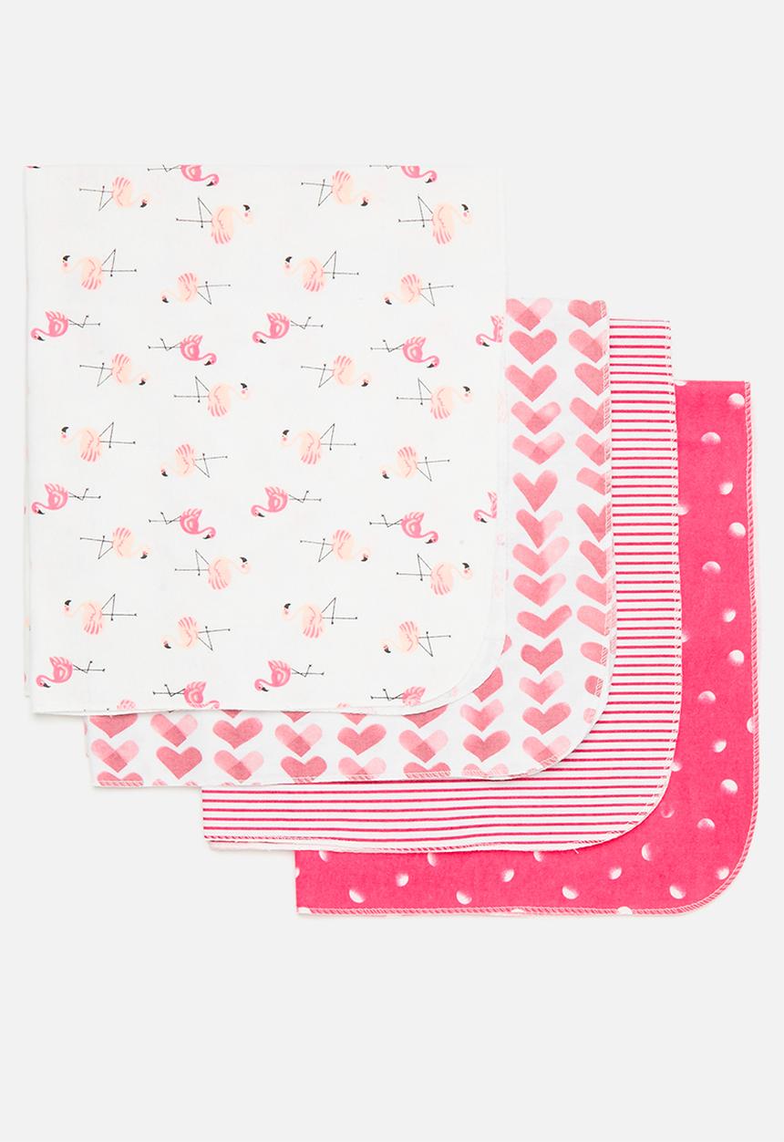 Pop Candy - 4 Pack printed & striped blankets - pink & white
