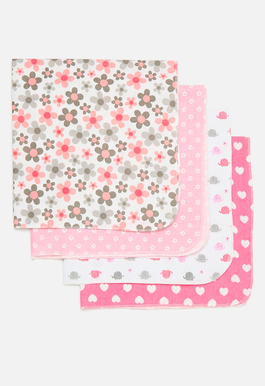 Pop Candy - 4 Pack printed blankets - pink & white