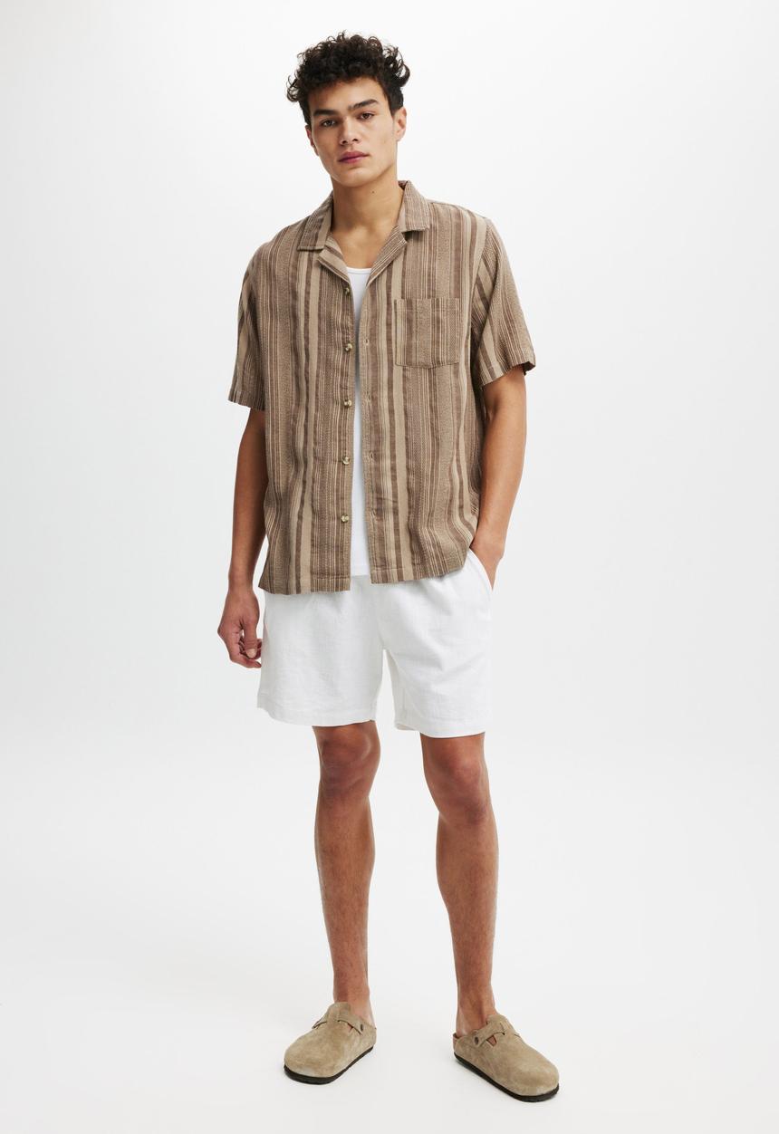 Cotton On - Riviera Short Sleeve Shirt - Latte Stripe
