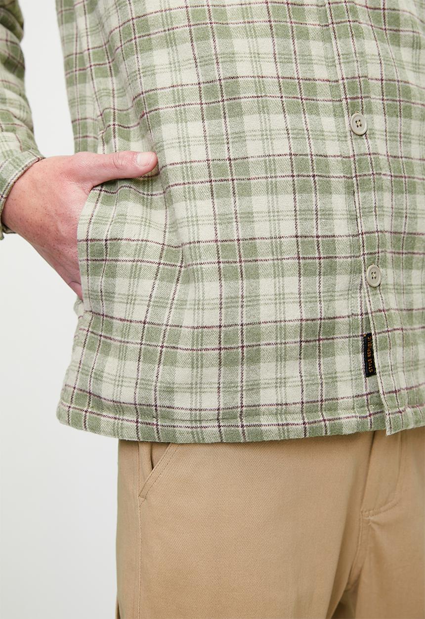 STYLE REPUBLIC - Hooded Flannel Check Shacket - Stone/Ecru