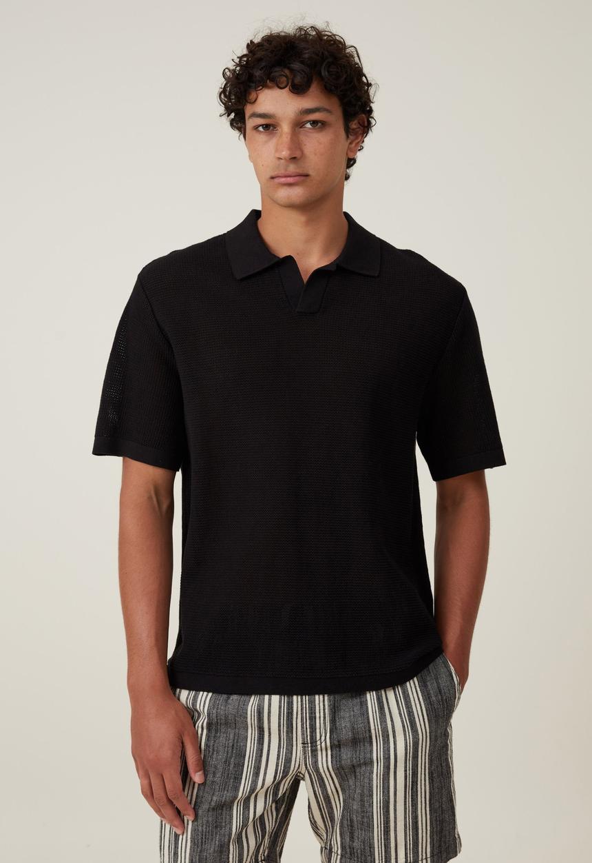 Cotton On - Resort short sleeve polo - jet black