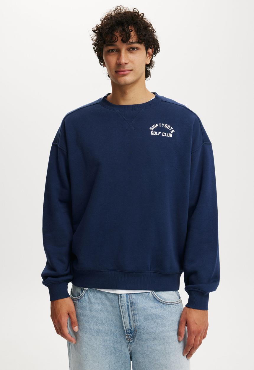 Cotton On - Box fit graphic crew sweater - indigo