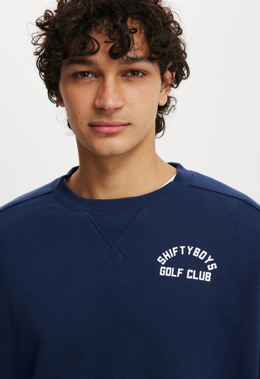 Cotton On - Box fit graphic crew sweater - indigo