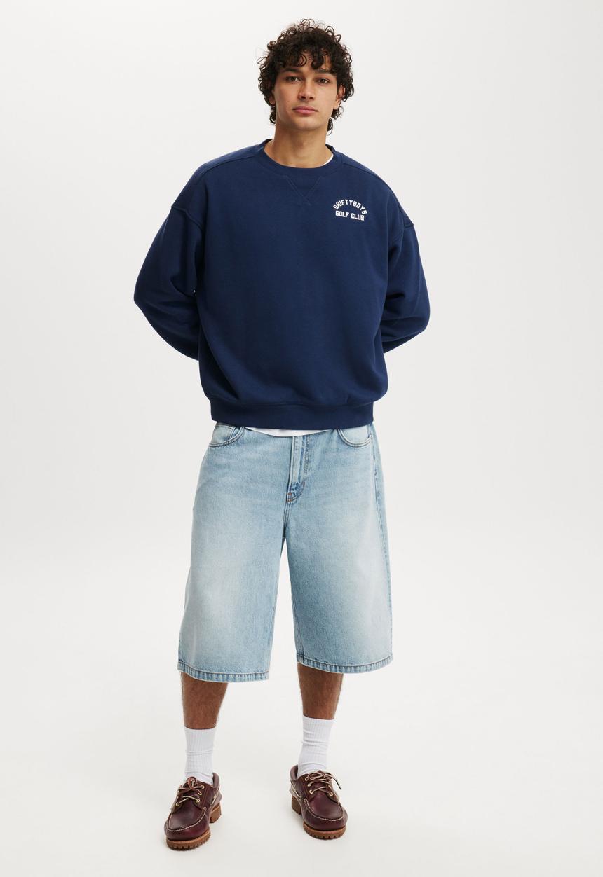 Cotton On - Box fit graphic crew sweater - indigo
