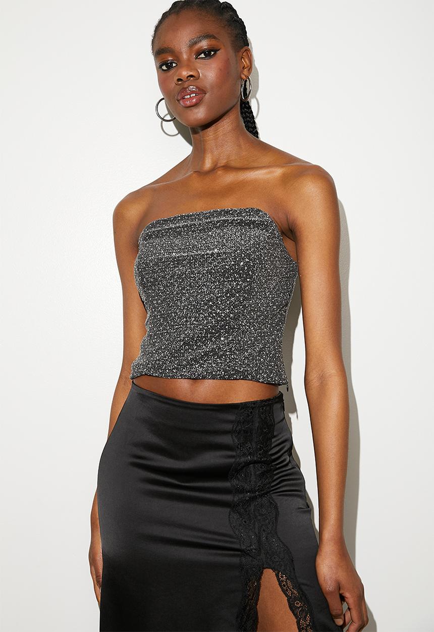 VELVET - Metallic shimmer bandeau - dark silver