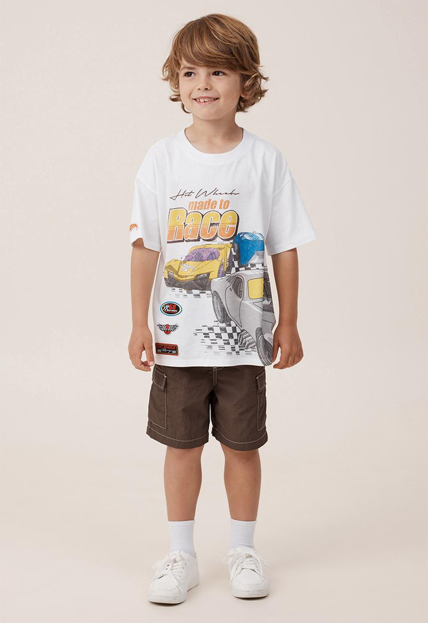 Cotton On -  Hot Wheels drop shoulder short sleeve tee - lcn mat white