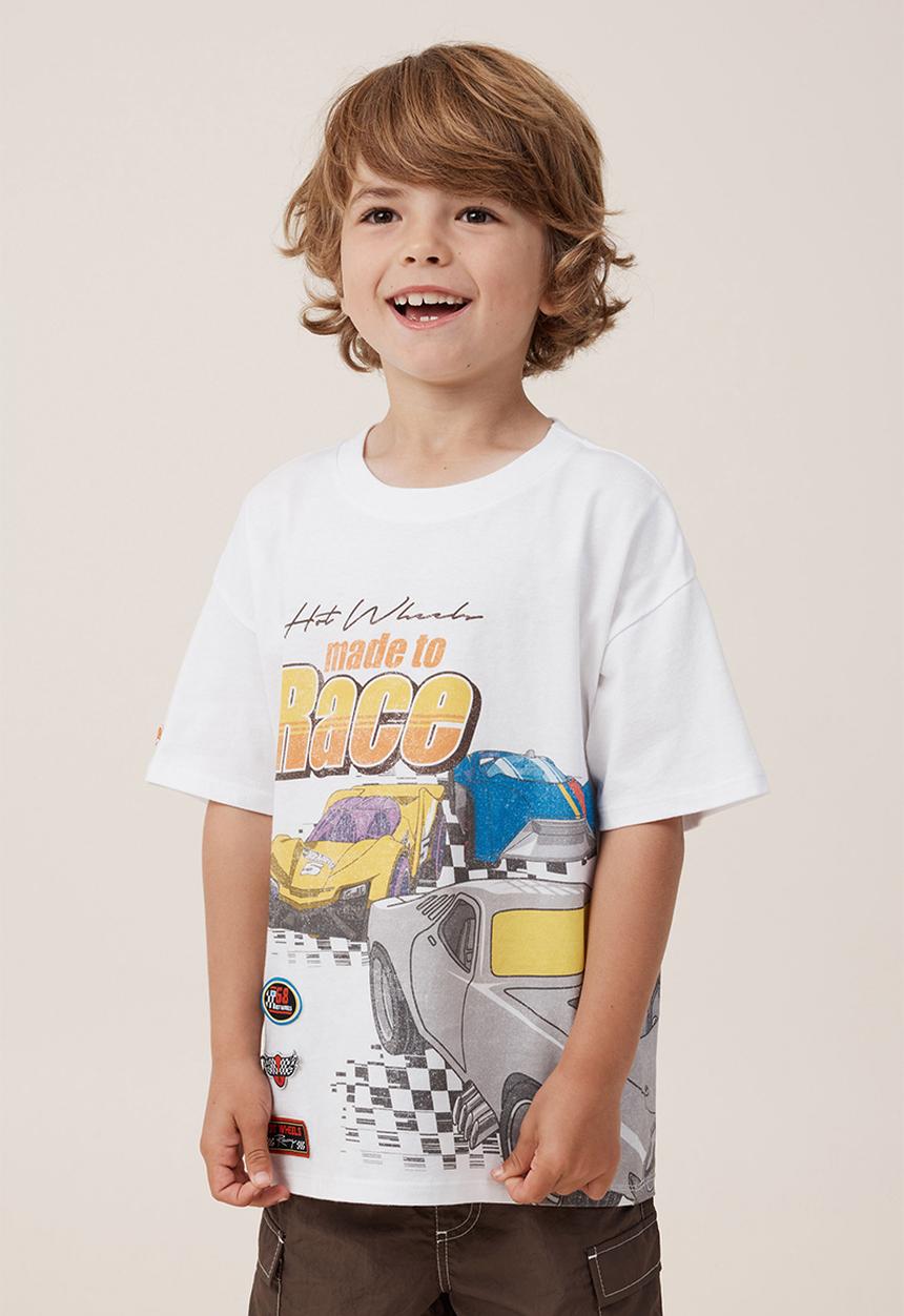 Cotton On -  Hot Wheels drop shoulder short sleeve tee - lcn mat white