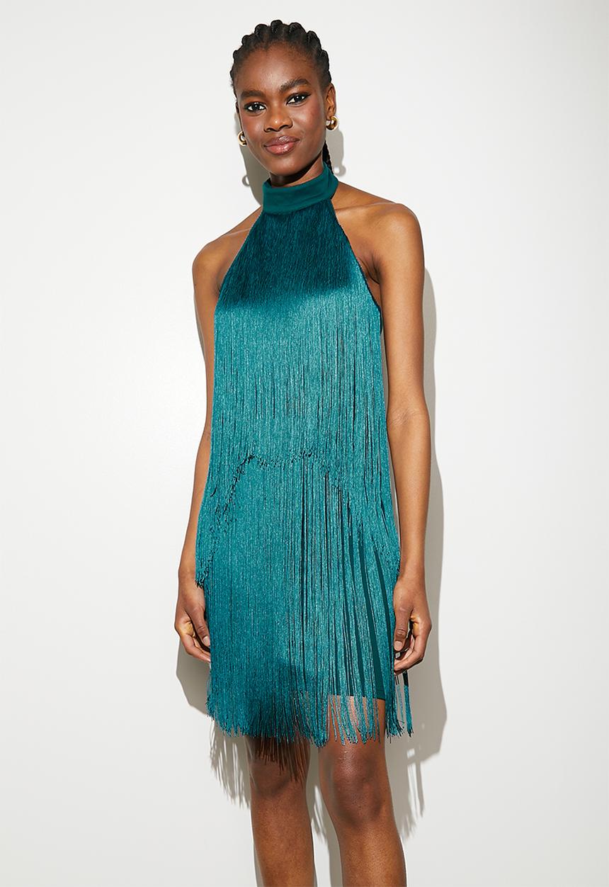 VELVET - Fringe mini dress - teal
