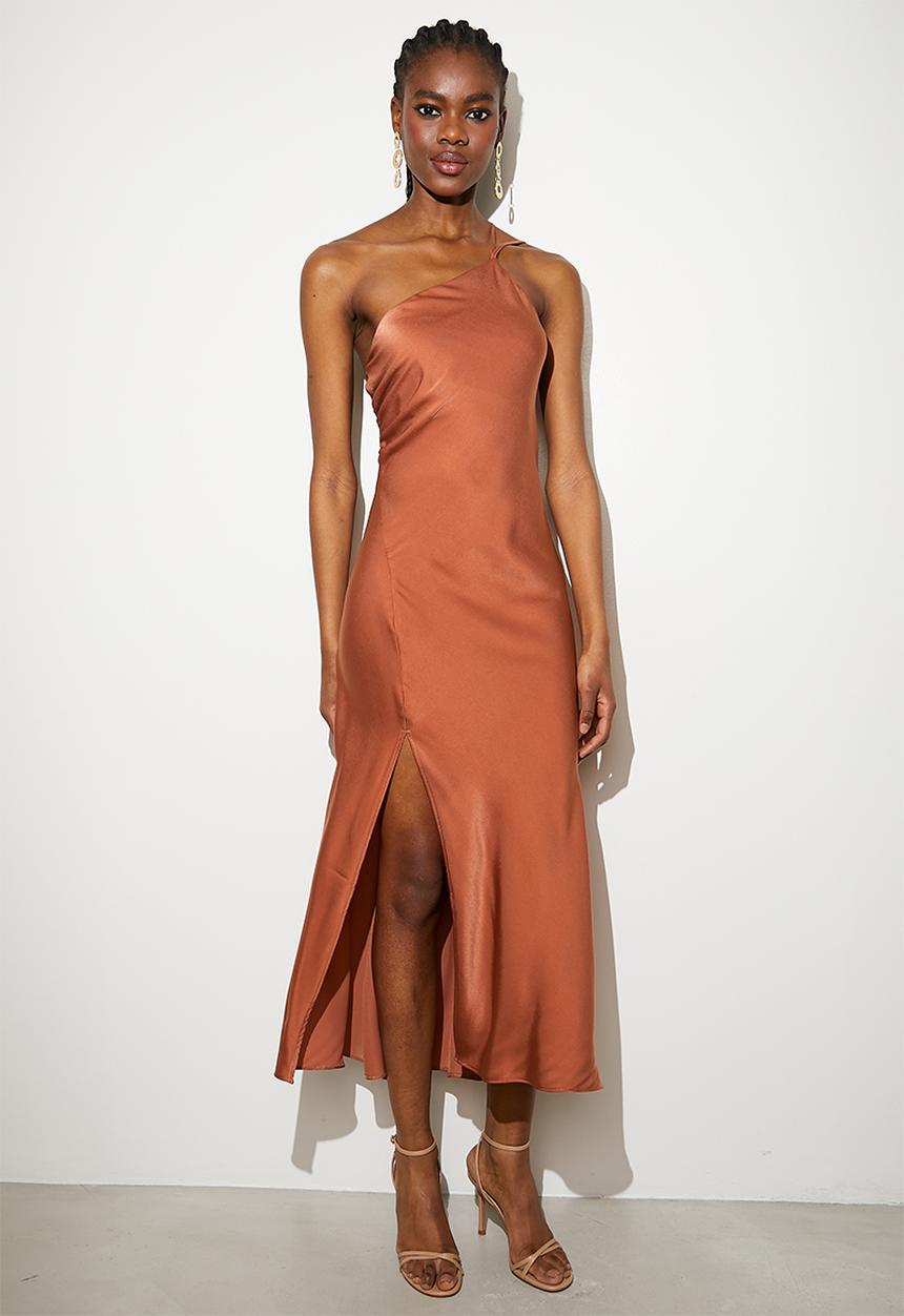 VELVET - Asym satin slip dress - chutney