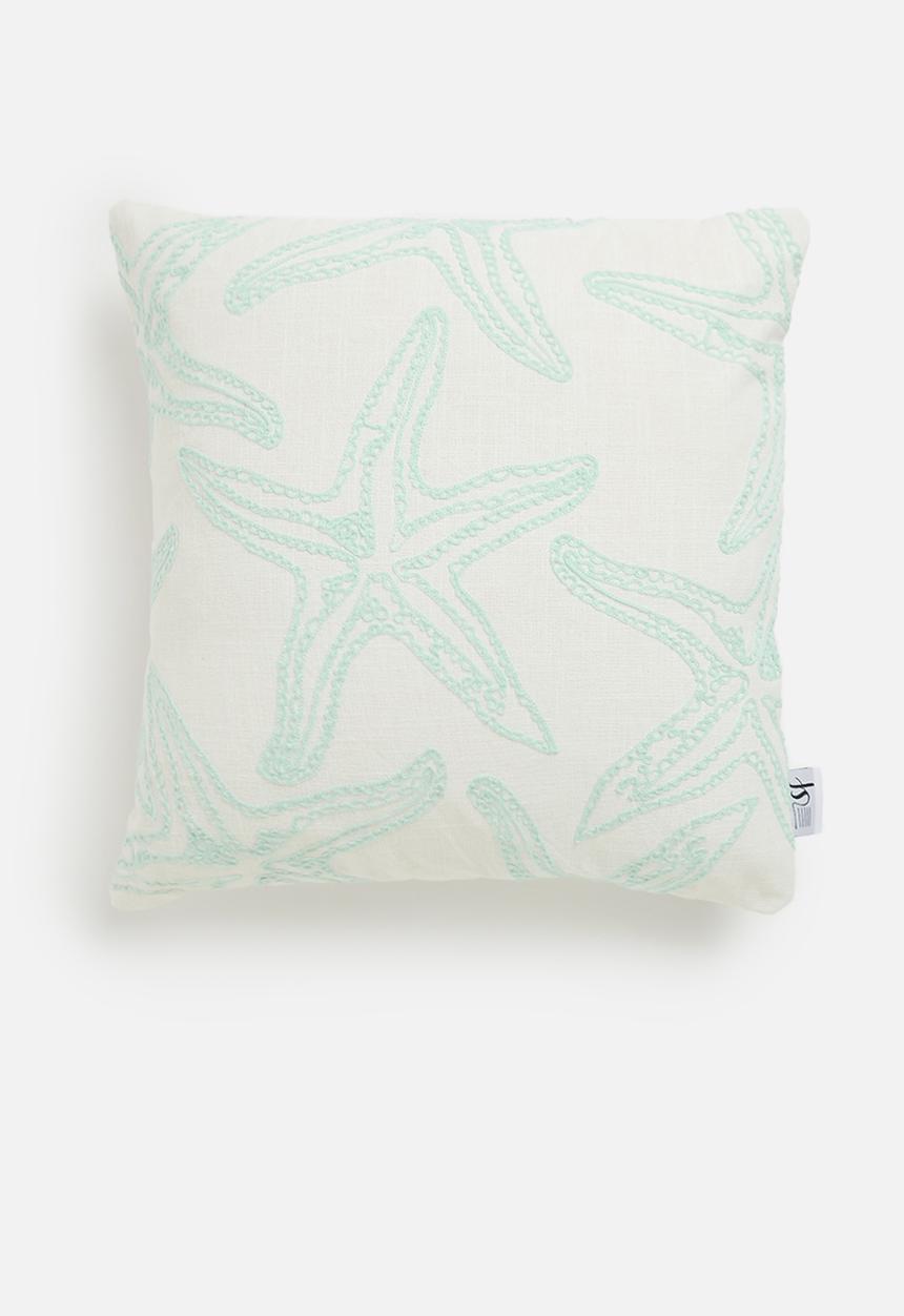 Sixth Floor - Star embroidered woven cushion cover - blue