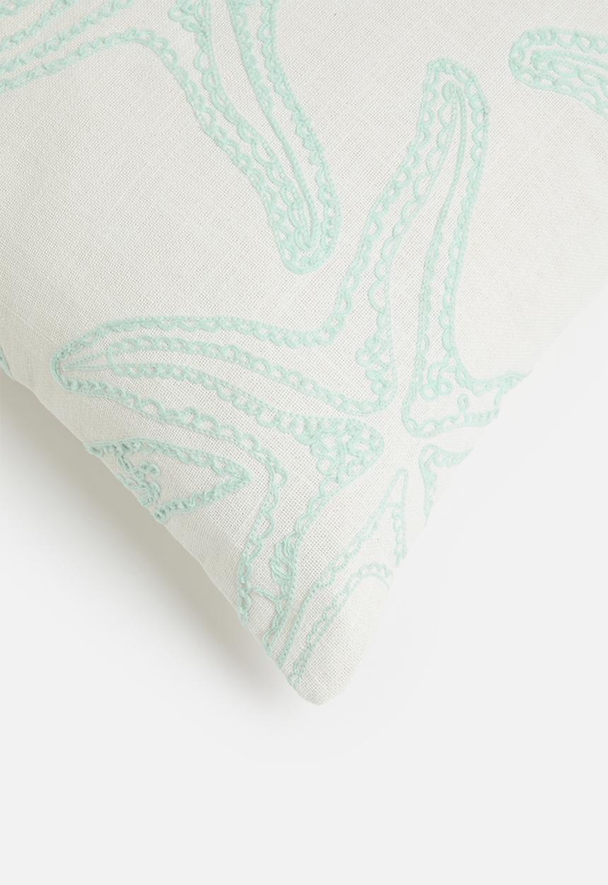 Sixth Floor - Star embroidered woven cushion cover - blue