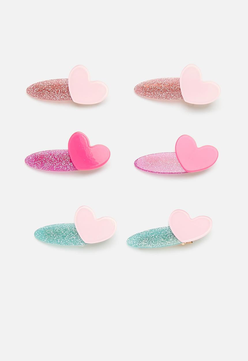 Pop Candy - 6 Piece heart shaped hair clips - multi