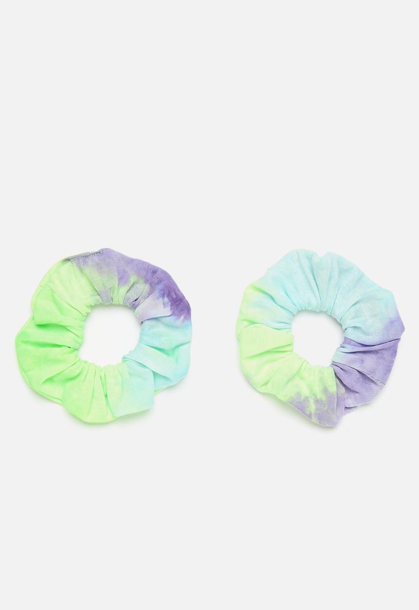 Pop Candy - 2 Pack colour block scrunchie - green & purple