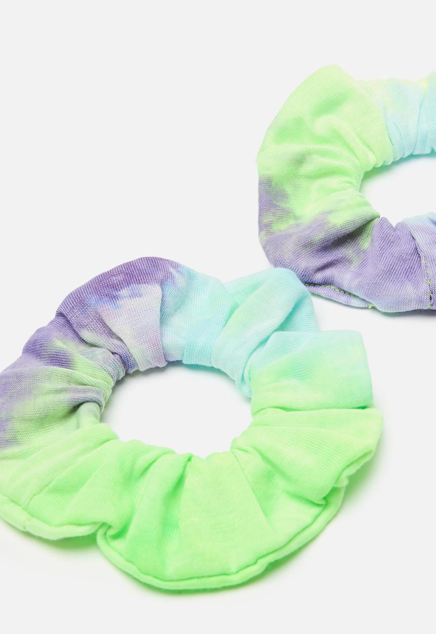 Pop Candy - 2 Pack colour block scrunchie - green & purple