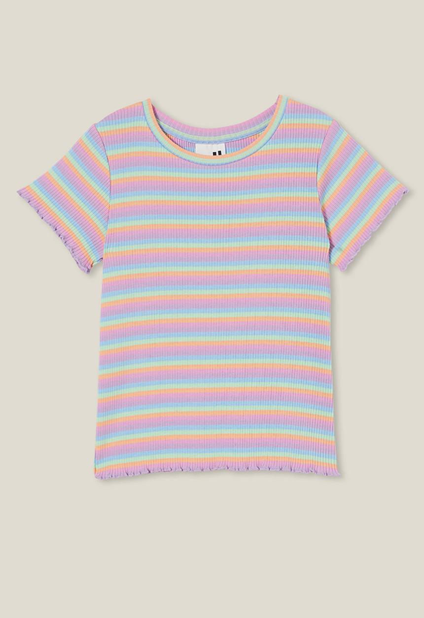 Cotton On - Raya rib baby tee - rainbow stripe rib