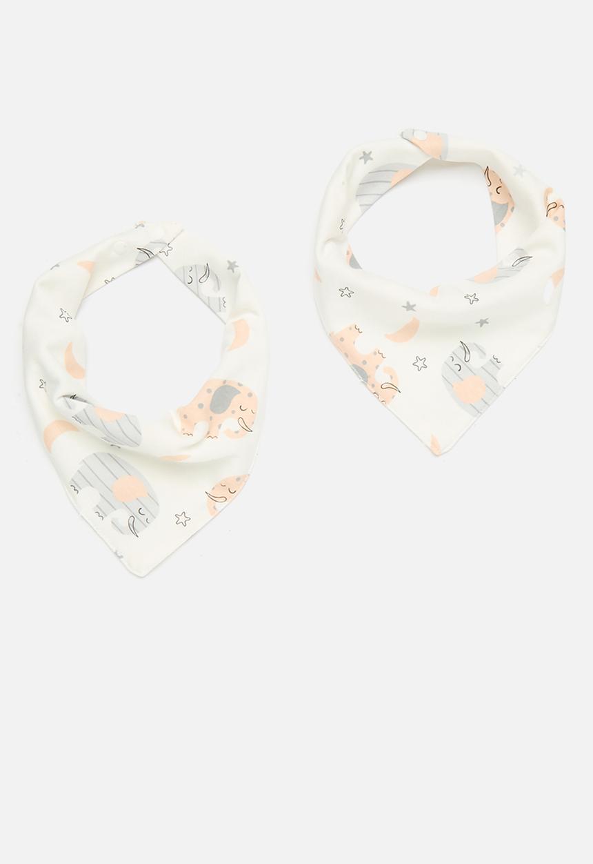 Pop Candy - 2 Pack printed bibs - coral orange & grey