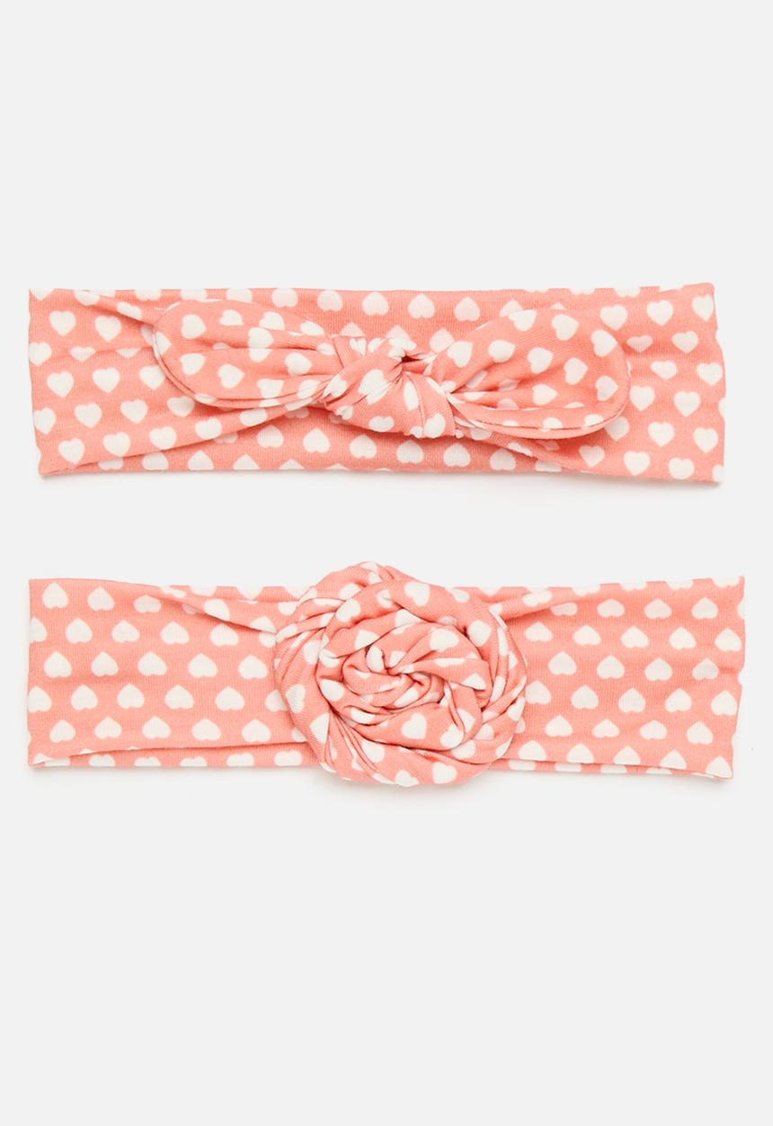 Pop Candy - 2 Pack heart print knotted headband - orange & white