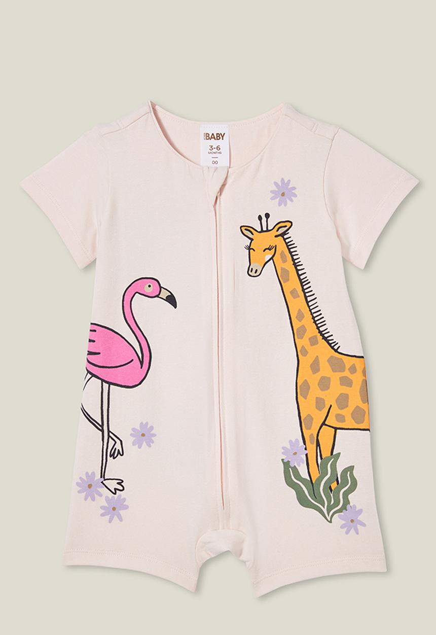 Cotton On - The short sleeve zip romper - crystal pink/geri giraffe