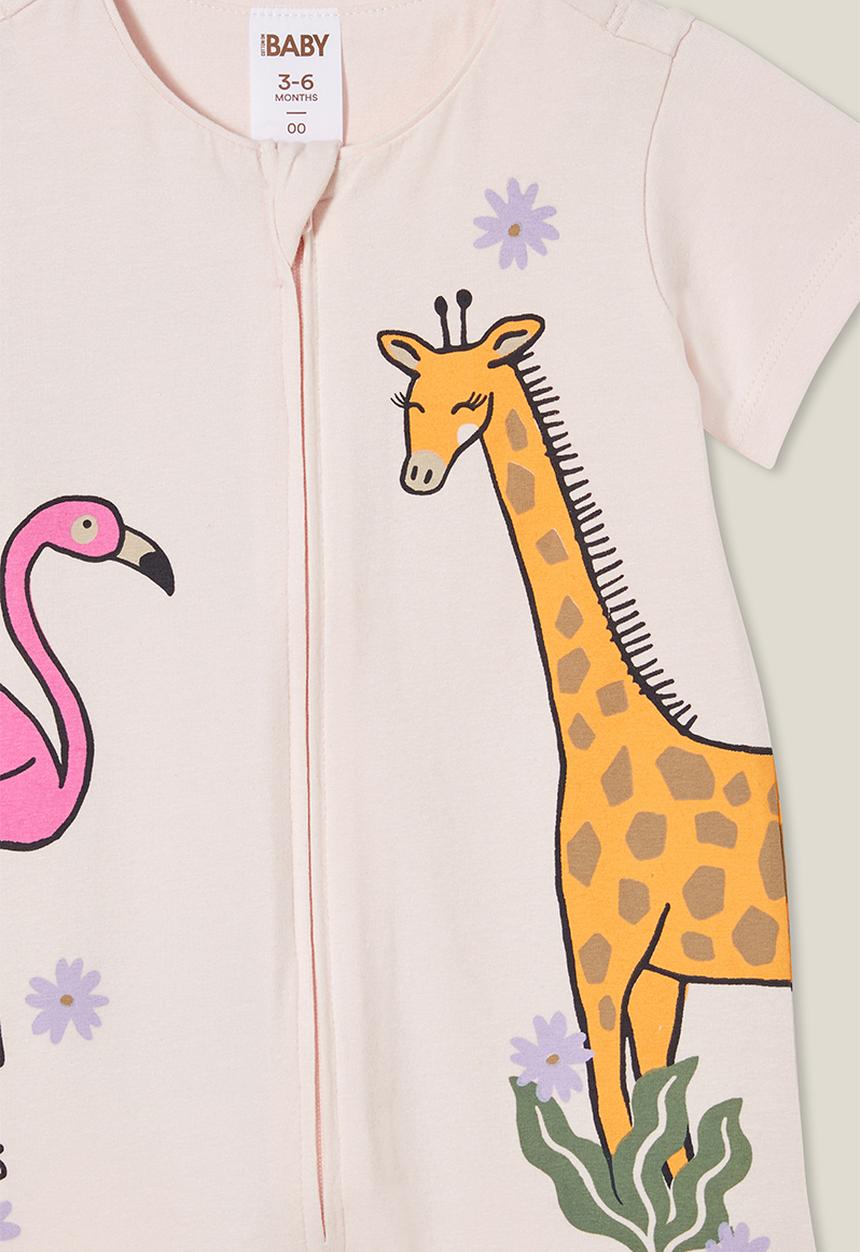 Cotton On - The short sleeve zip romper - crystal pink/geri giraffe