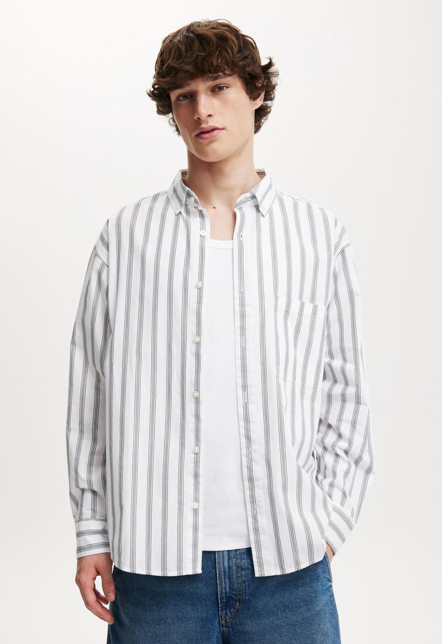 Cotton On - Loose fit long sleeve shirt - white stripe