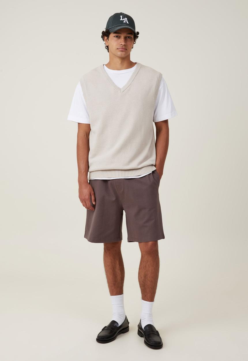 Cotton On - Oversized fleece short - washed chocolate