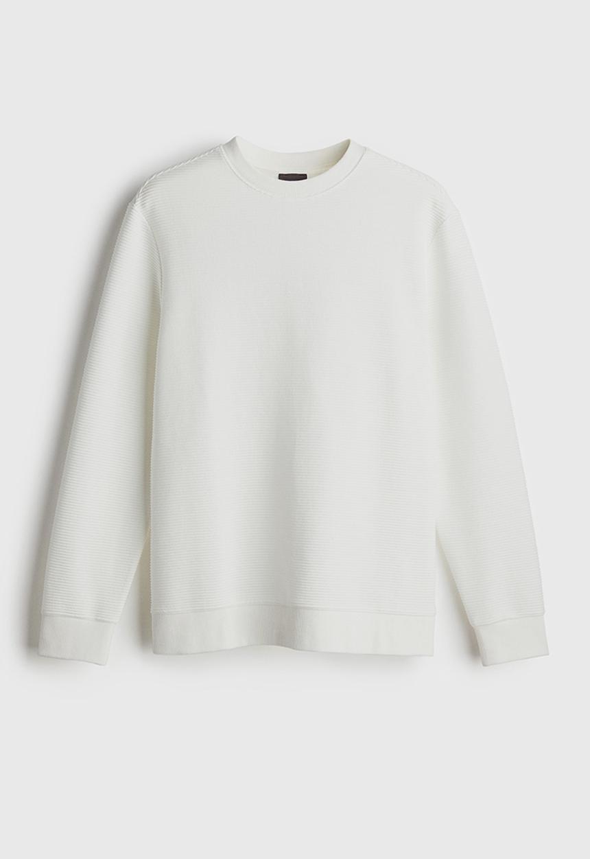 H&M - Regular fit ribbed sweatshirt - white
