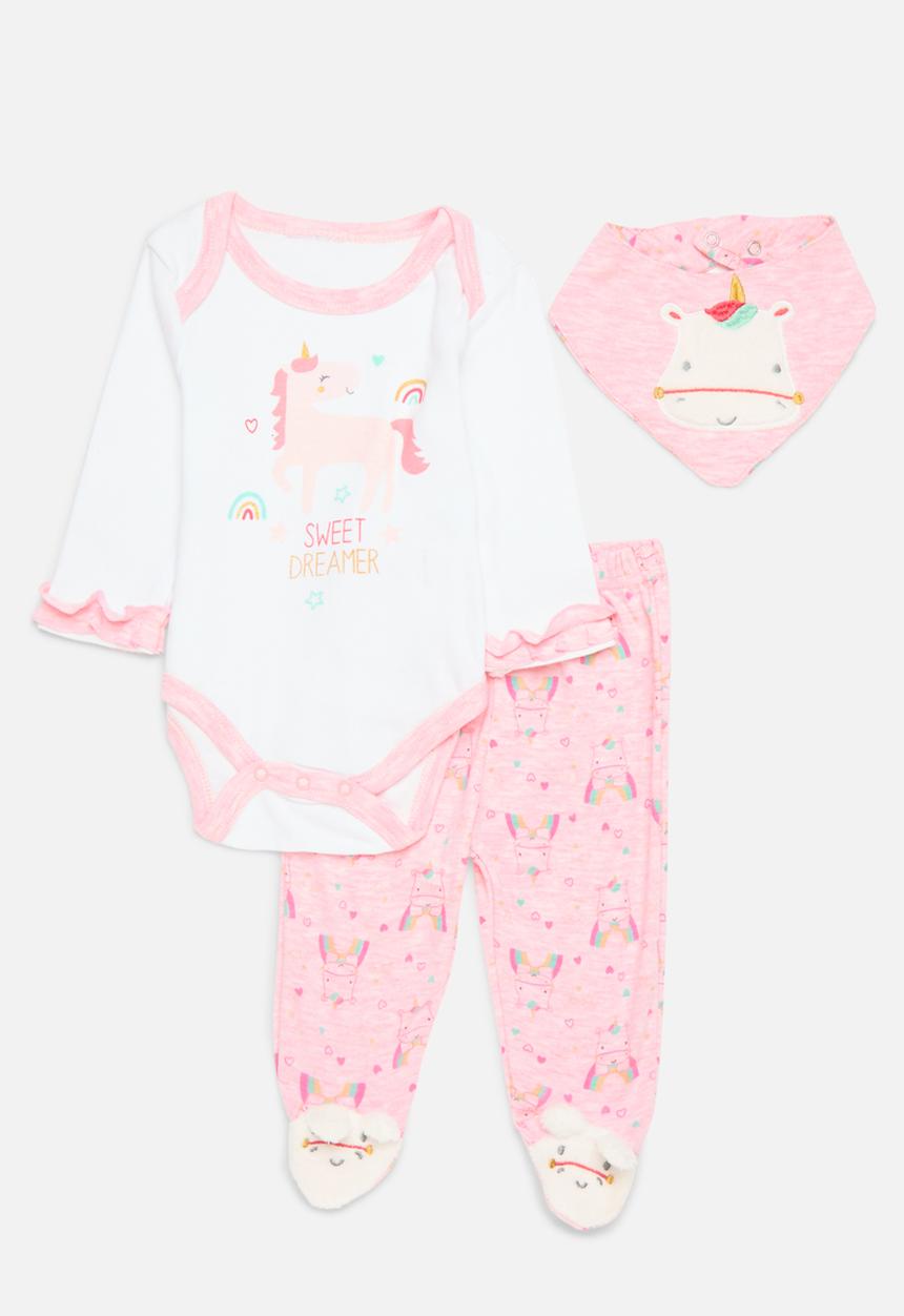 Pop Candy - 3 Piece printed bodyvest legging & bib set - pink