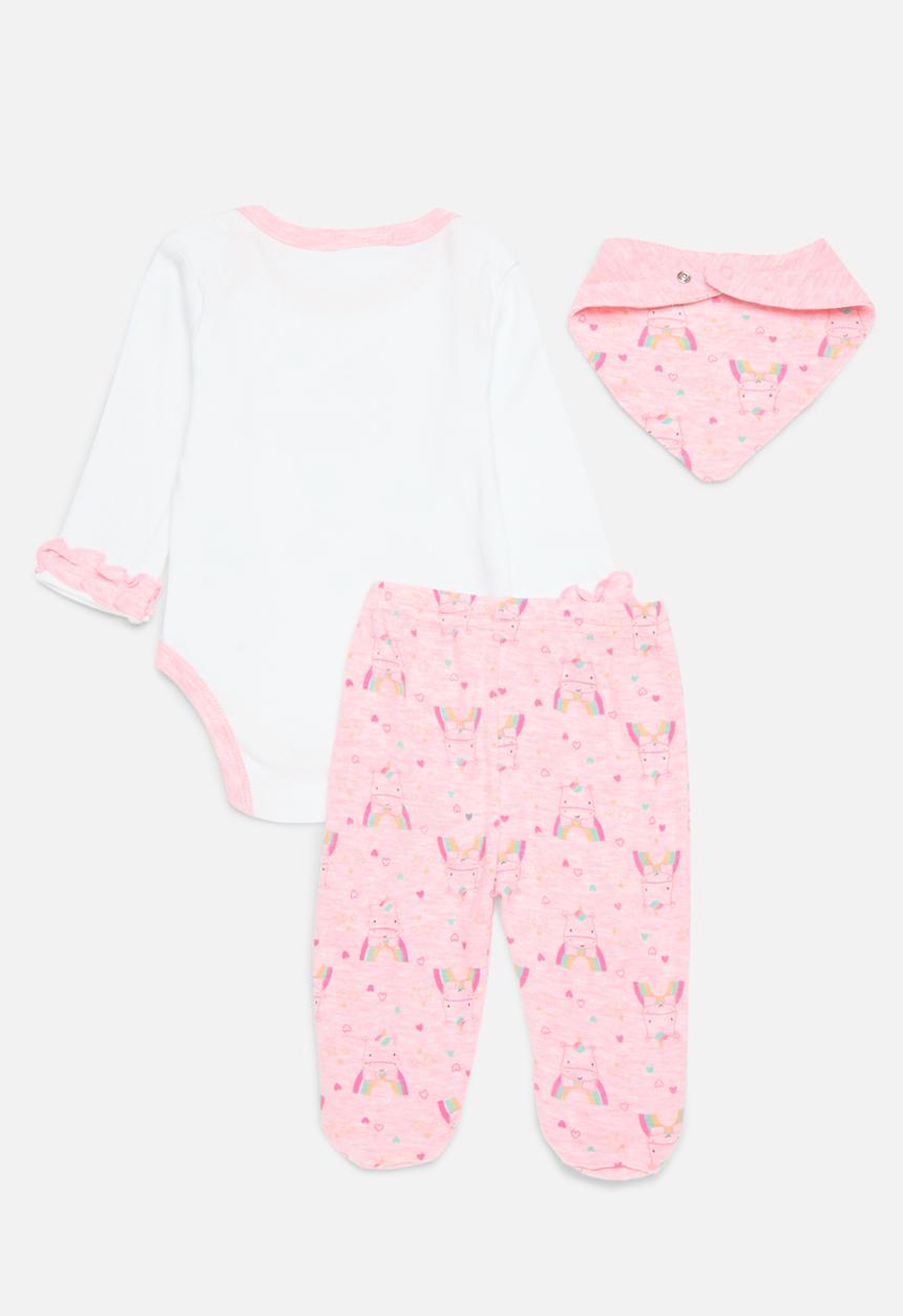 Pop Candy - 3 Piece printed bodyvest legging & bib set - pink