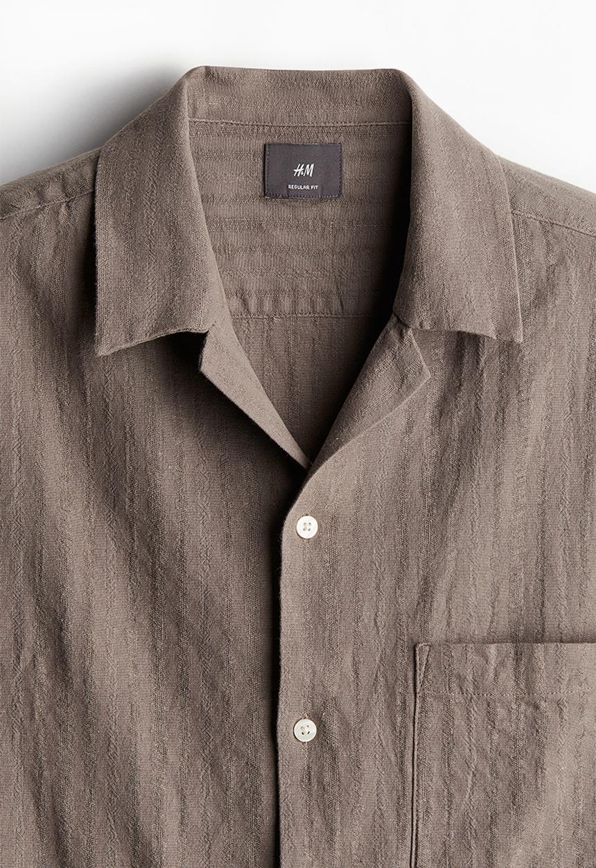 H&M - Regular fit linen-blend resort shirt - dark beige