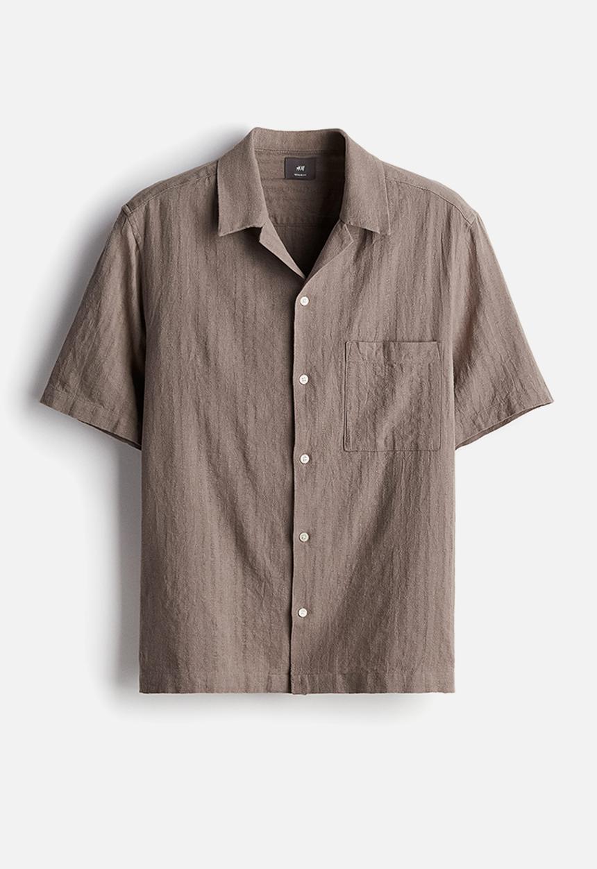 H&M - Regular fit linen-blend resort shirt - dark beige