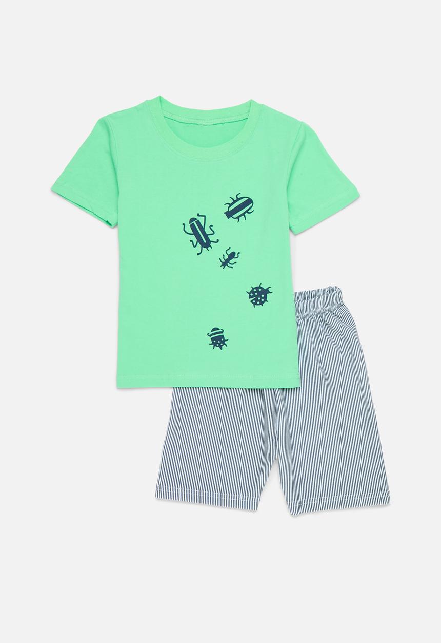 Pop Candy - Printed & striped pj set - aqua blue & green
