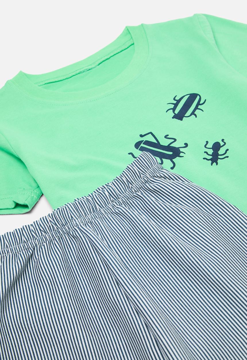Pop Candy - Printed & striped pj set - aqua blue & green