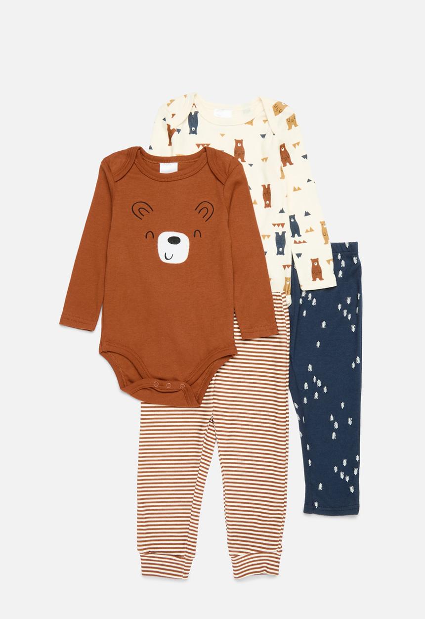 Pop Candy - 4 Piece printed bodyvest & legging set - brown & ecru