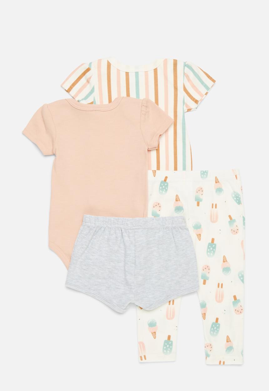 Pop Candy - 4 Piece stripeed bodyvest shorts & legging set - multi