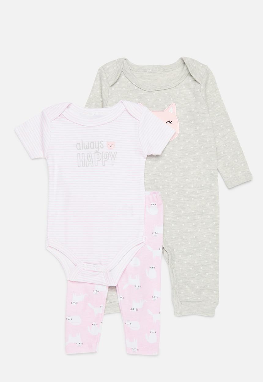 Pop Candy - 3 Piece romper bodyvest & legging set - pink & grey